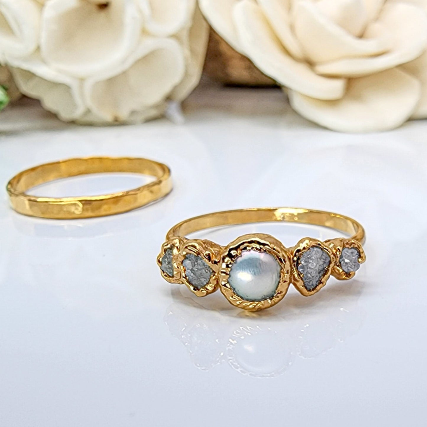 Raw Diamond & Pearl Ring