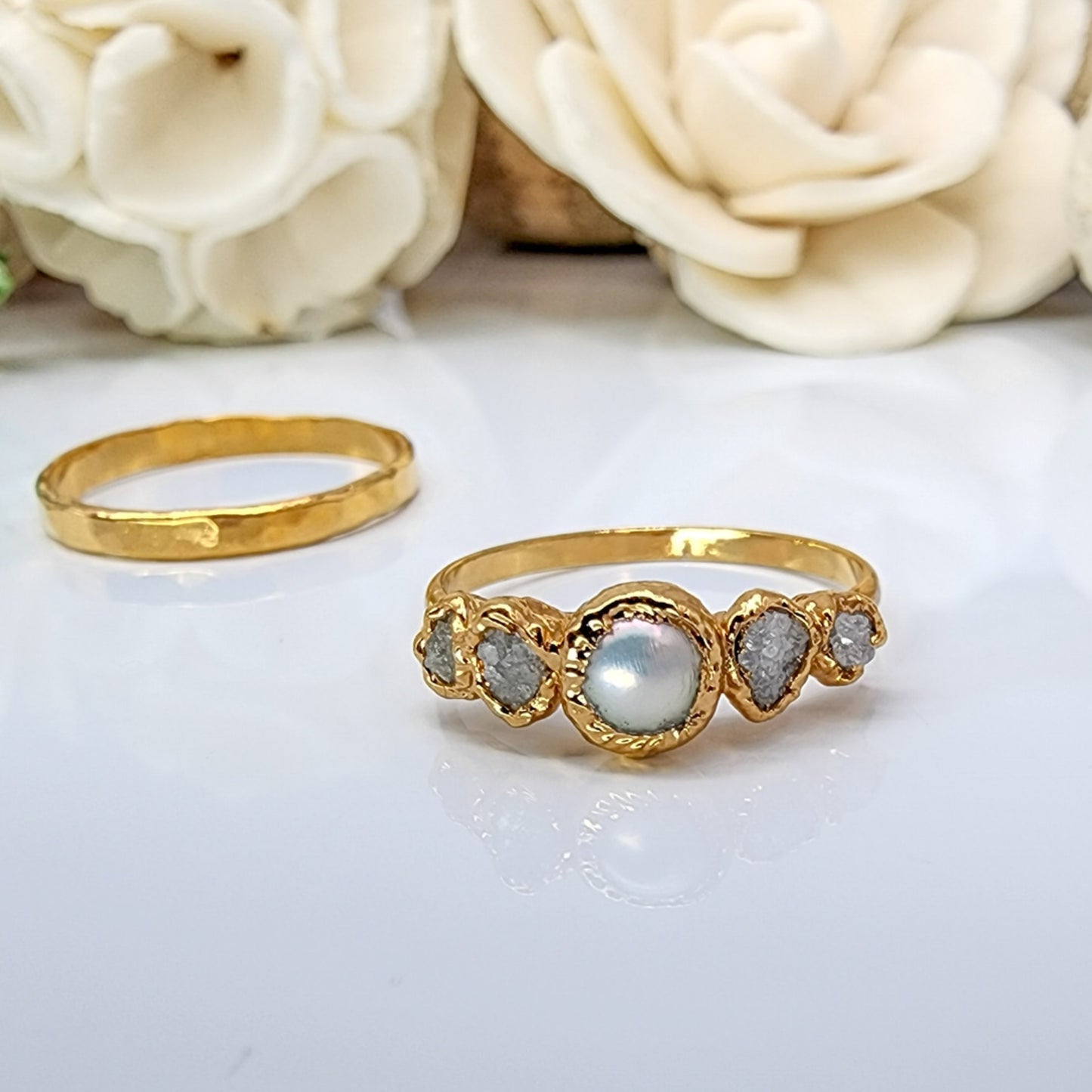 Raw Diamond & Pearl Ring