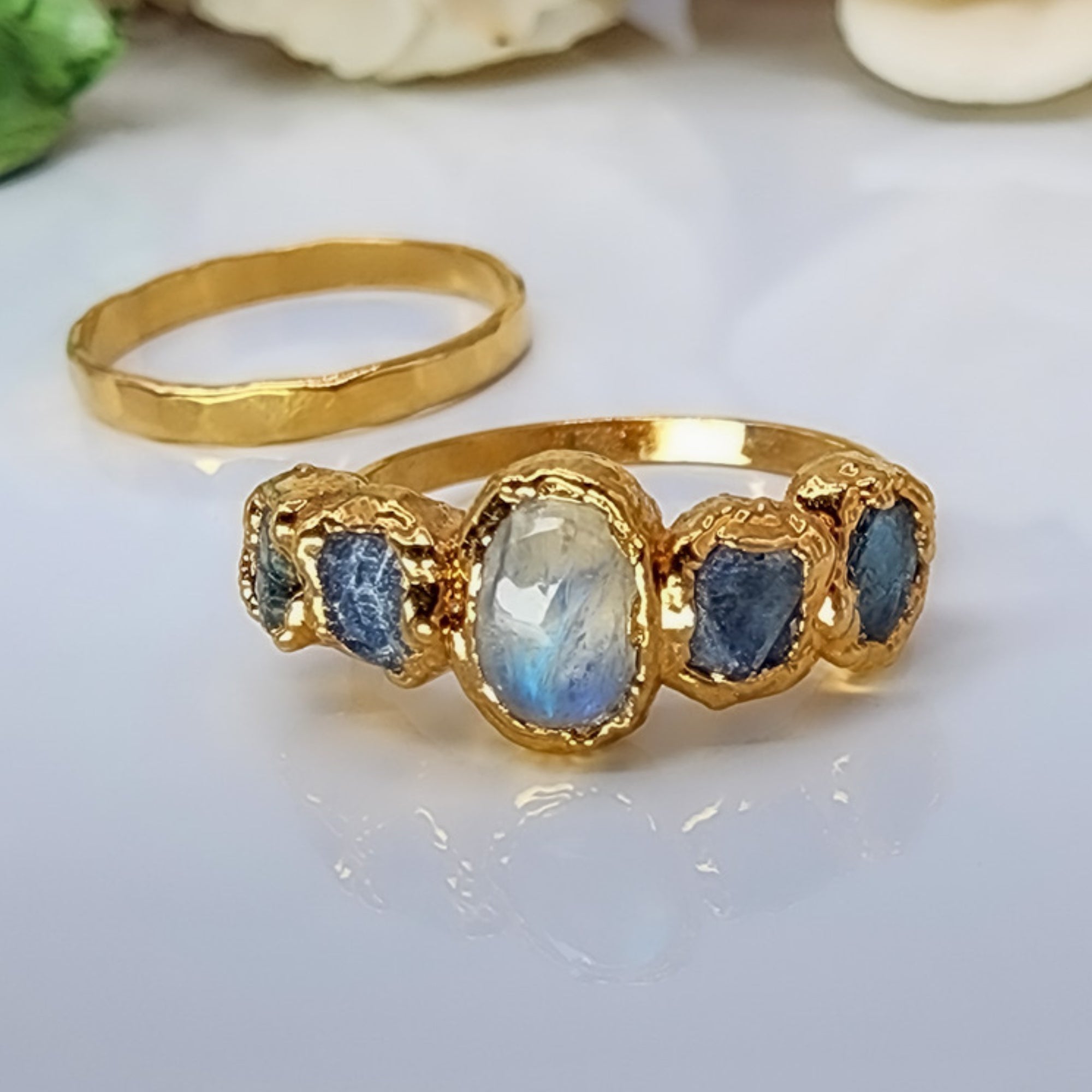 Moonstone Sapphire Aquamarine Ring