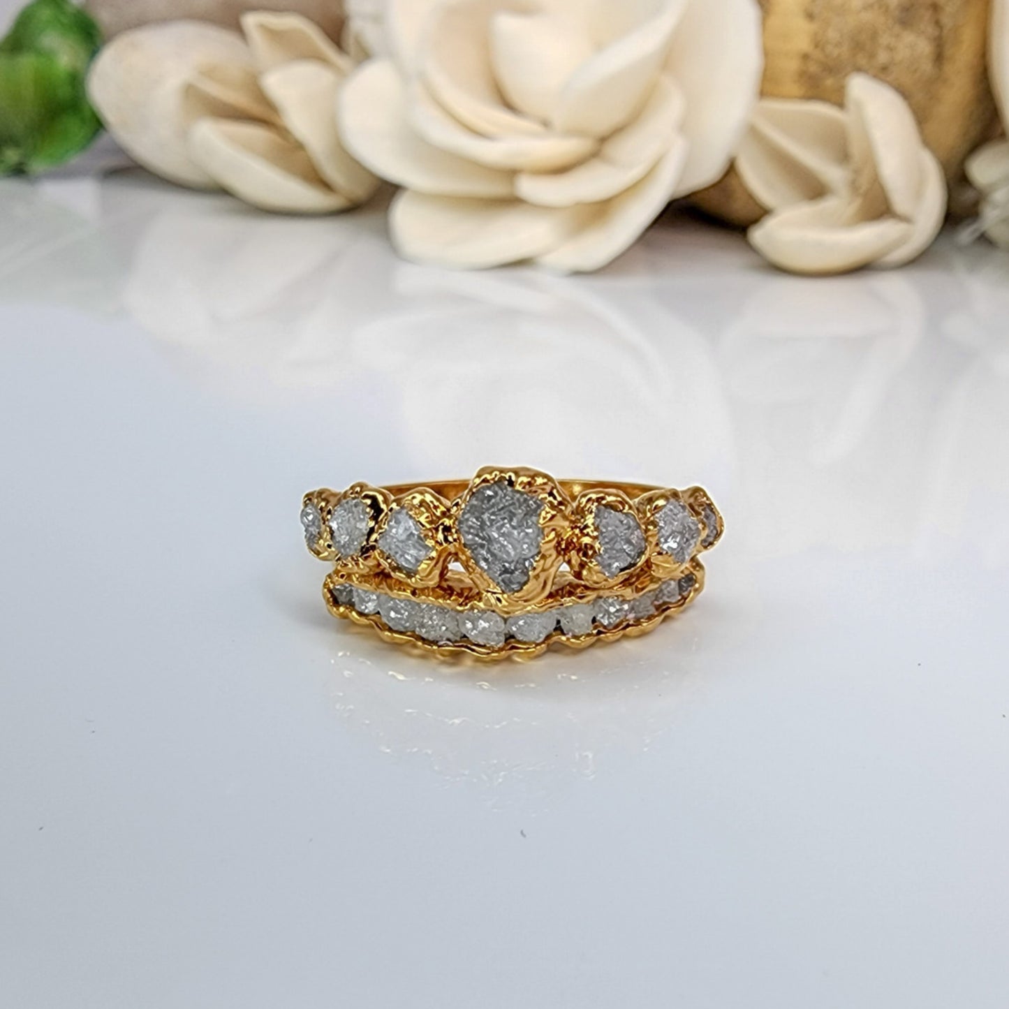 Raw Diamond Ring Set