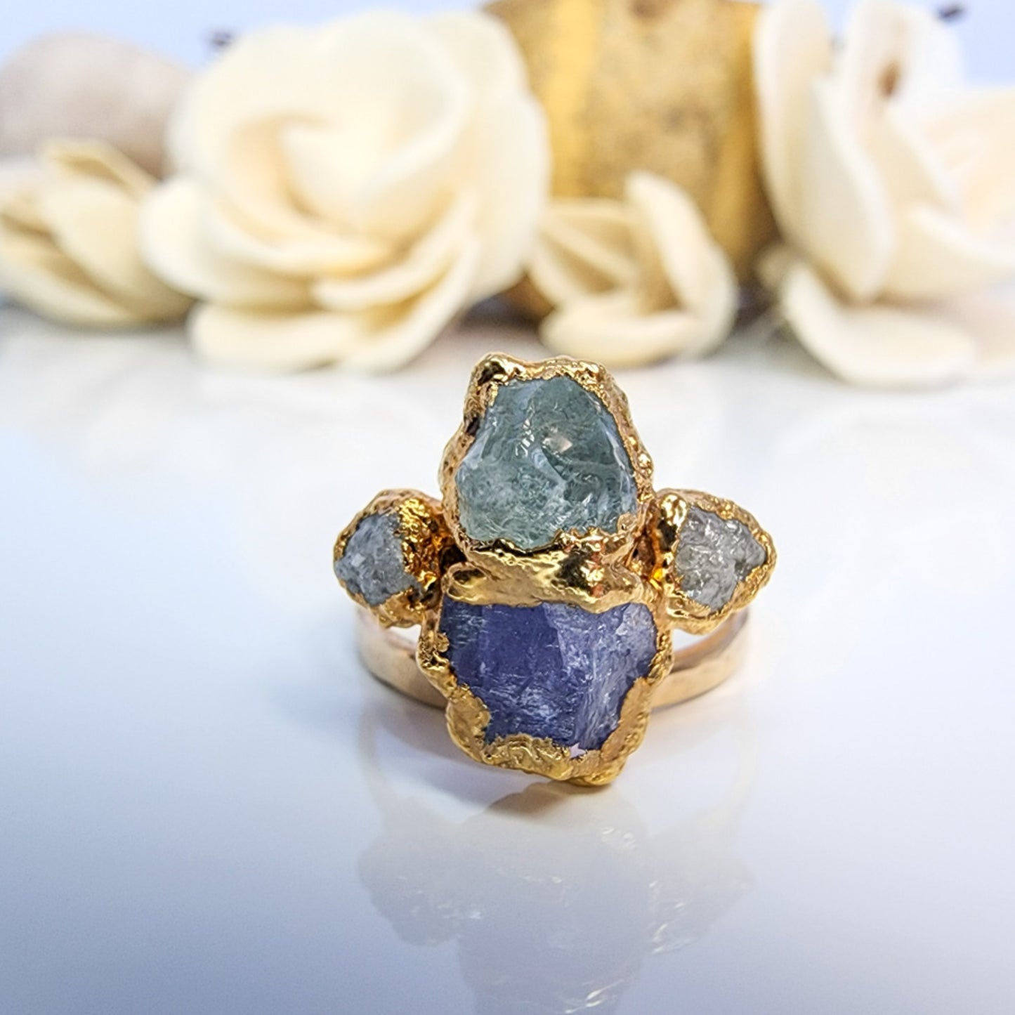 Raw Birthstone and Diamond Ring