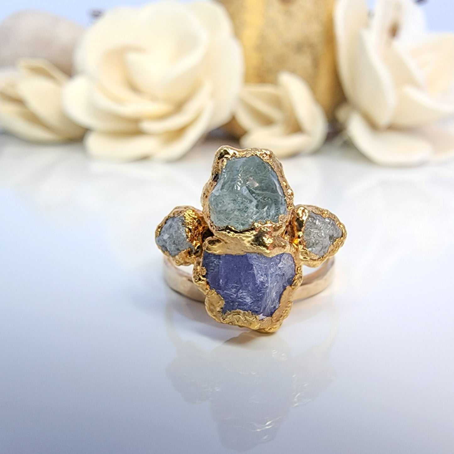 Raw Birthstone and Diamond Ring