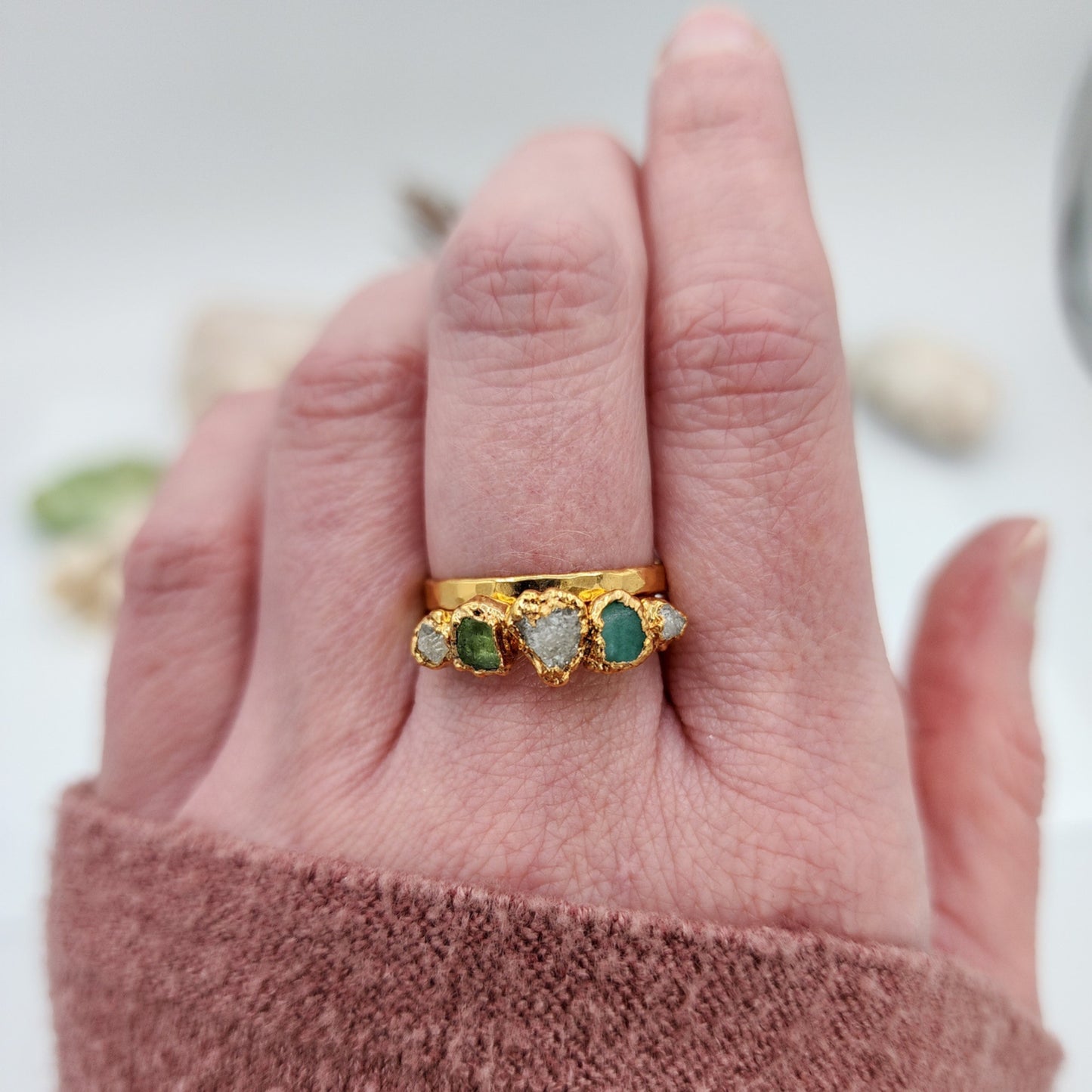 Birthstone & Raw Diamond Ring